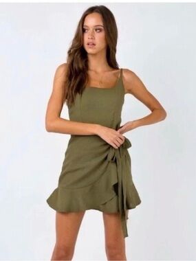 Princess Polly NWT Cottage Hill khaki mini wrap look mini dress Fits size 2-4
